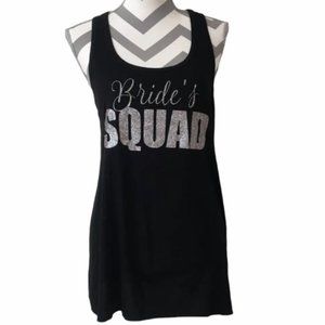 Black Bridesquad Silver Sparkle Writing Racerback Deep Scoop Neckline Sleeveless